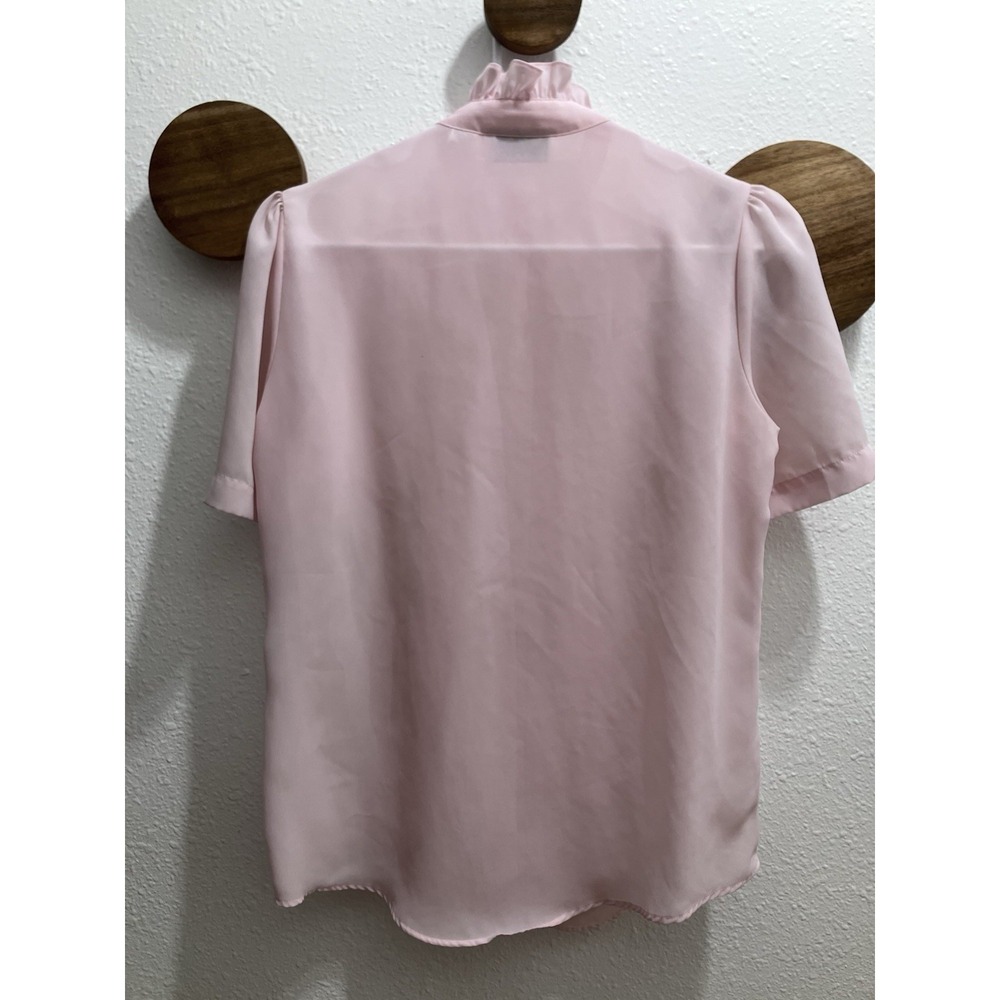 VTG La Blouse 80s Pink Button Up Ruffled Short Sleeve Women's Small Coquette - Picture 7 of 11